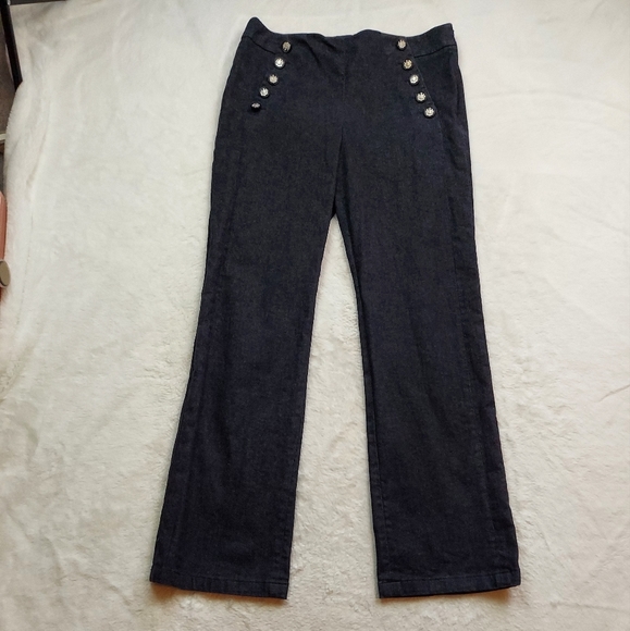 Per Se Carlisle Karen Stretch Blue Denim Jean Straight Leg Button Detail Size 8 - Picture 2 of 12